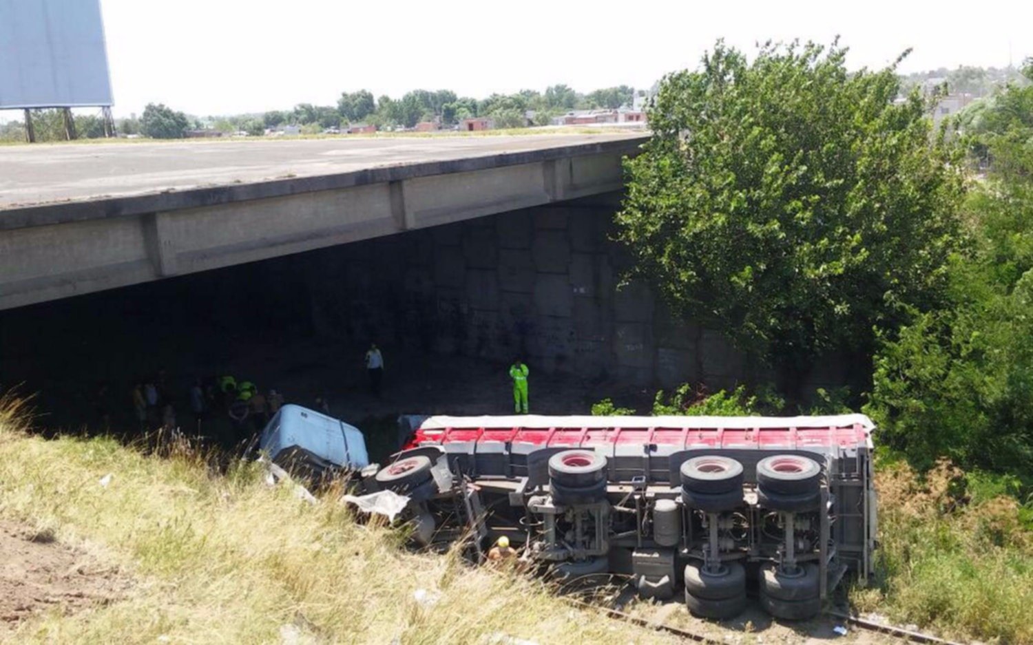 Camión cayó desde cinco metros y el conductor sólo tuvo lesiones leves