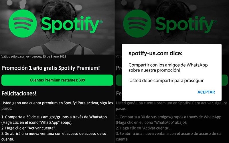 Alertan sobre un mensaje por WhatsApp que busca robar datos con la promesa de Spotify 