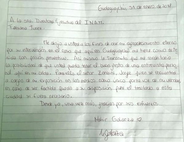 Nahir Galarza le escribió al Instituto Nacional de las Mujeres, que negó estar involucrado en el caso