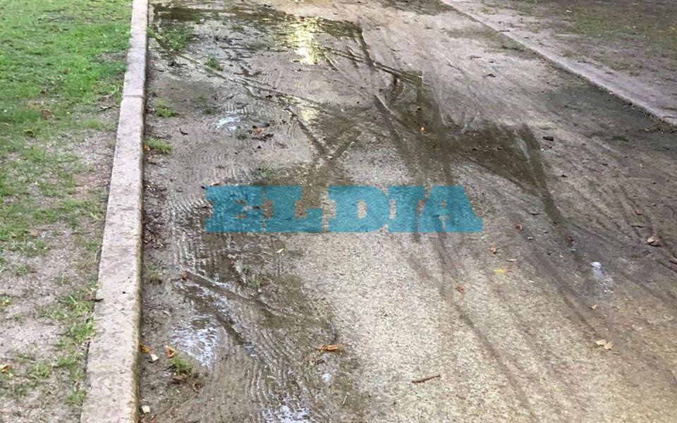 Pérdida de agua en la Plaza 19 de Noviembre