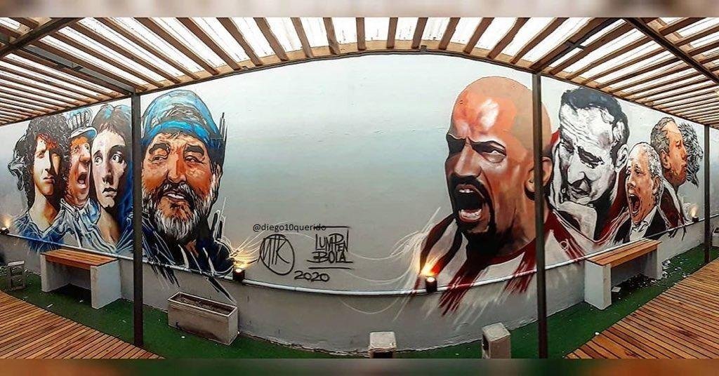 Mural con ídolos del Lobo y el León en el club “El Volcán” de nuestra ciudad