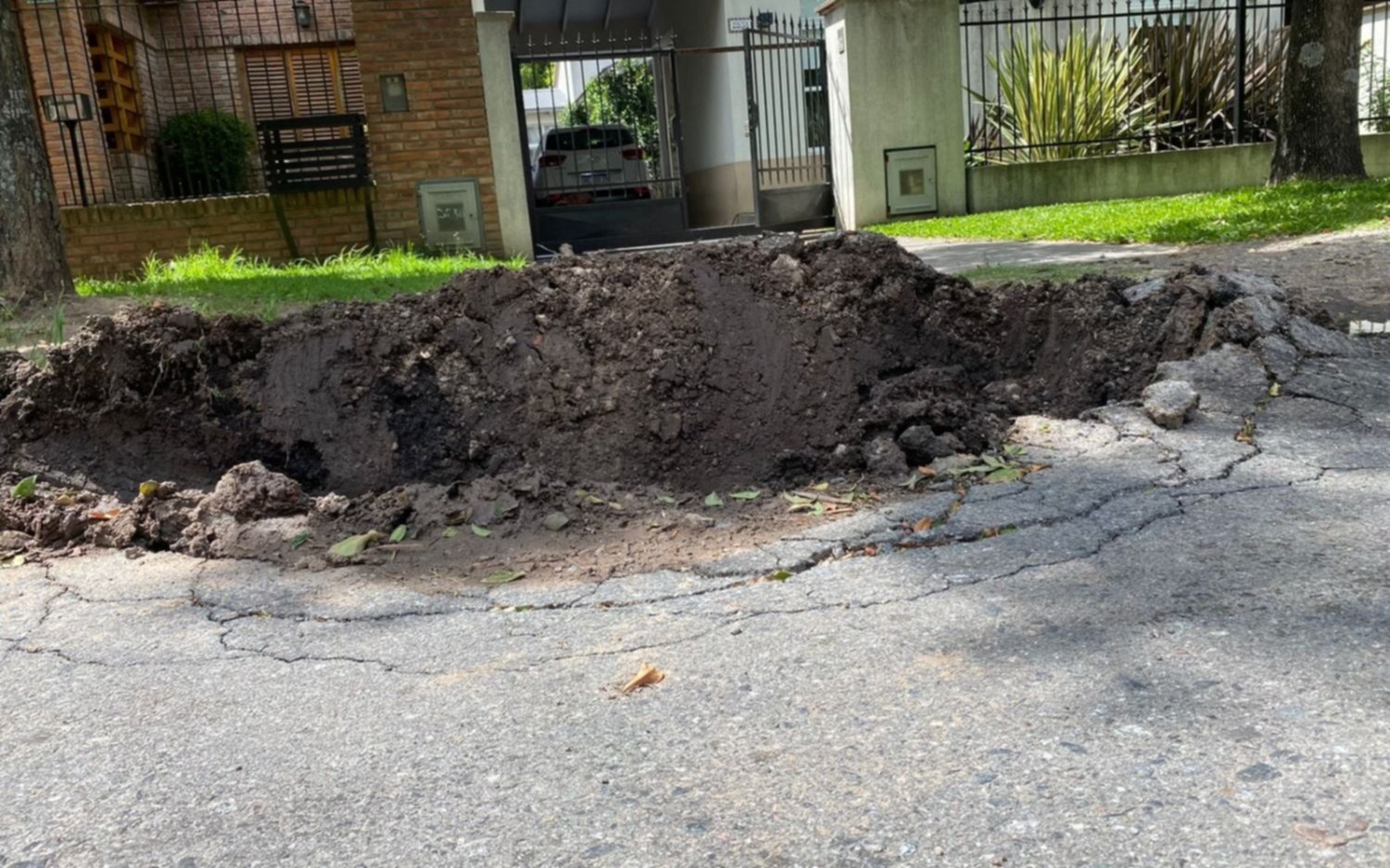 Gonnet: pérdida de agua provocó un cráter en medio del asfalto