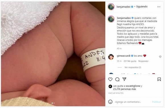 Bienvenida Andes, la primera hija de Benjamín Amadeo