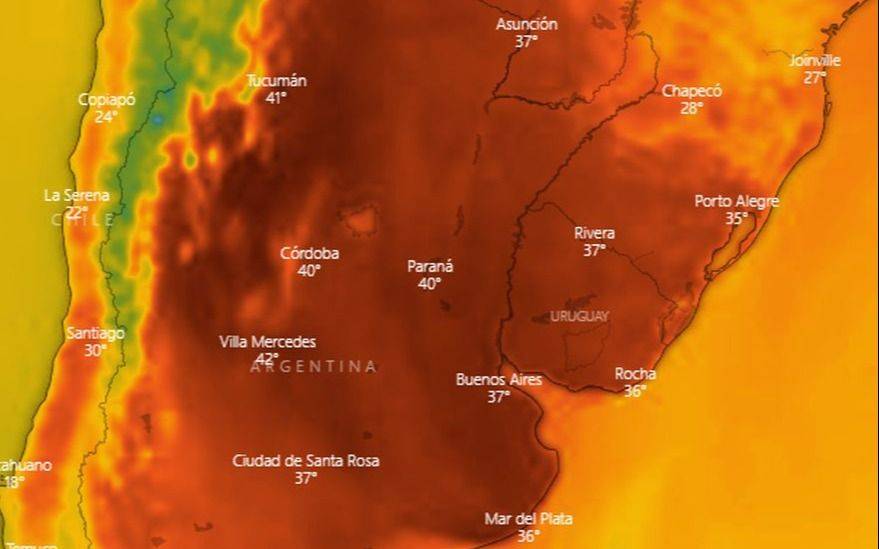 El mapa del país, al "rojo vivo" por temperaturas extremas: ¿alivio nocturno en La Plata?