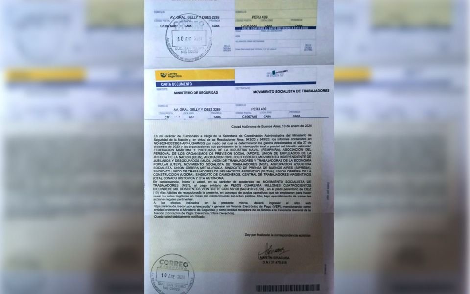 Las cartas documentos de Bullrich y la reacción de movimientos sociales y gremios