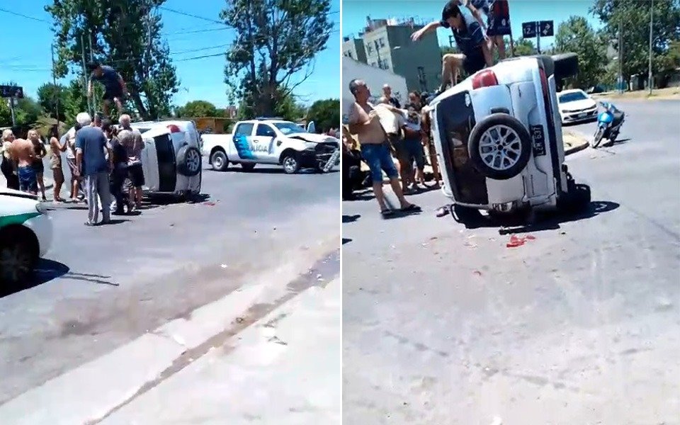 Un patrullero, una camioneta y un taxi protagonizaron un choque y vuelco en La Plata: saldo de cuatro heridos