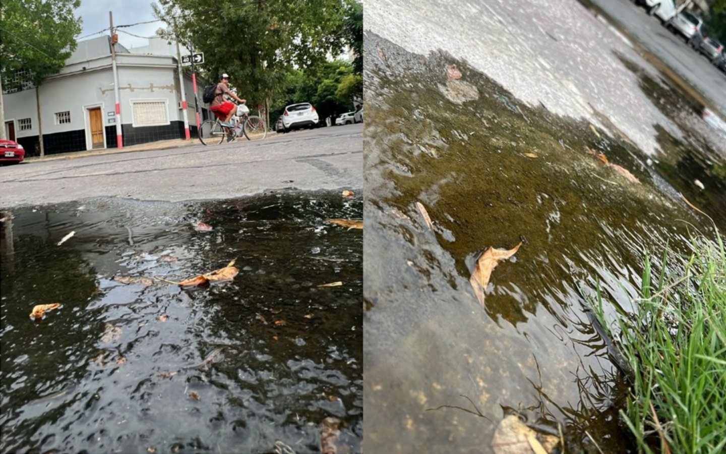 Una esquina de La Loma es un “peligro” por una pérdida de agua: “Casi me mato”