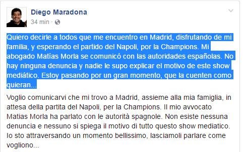 Maradona habló desde Madrid: "Estoy pasando un gran momento, que la cuenten como quieran"