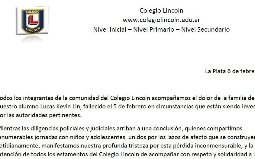 El comunicado que envió el Colegio Lincoln a las familias tras la tragedia en la colonia