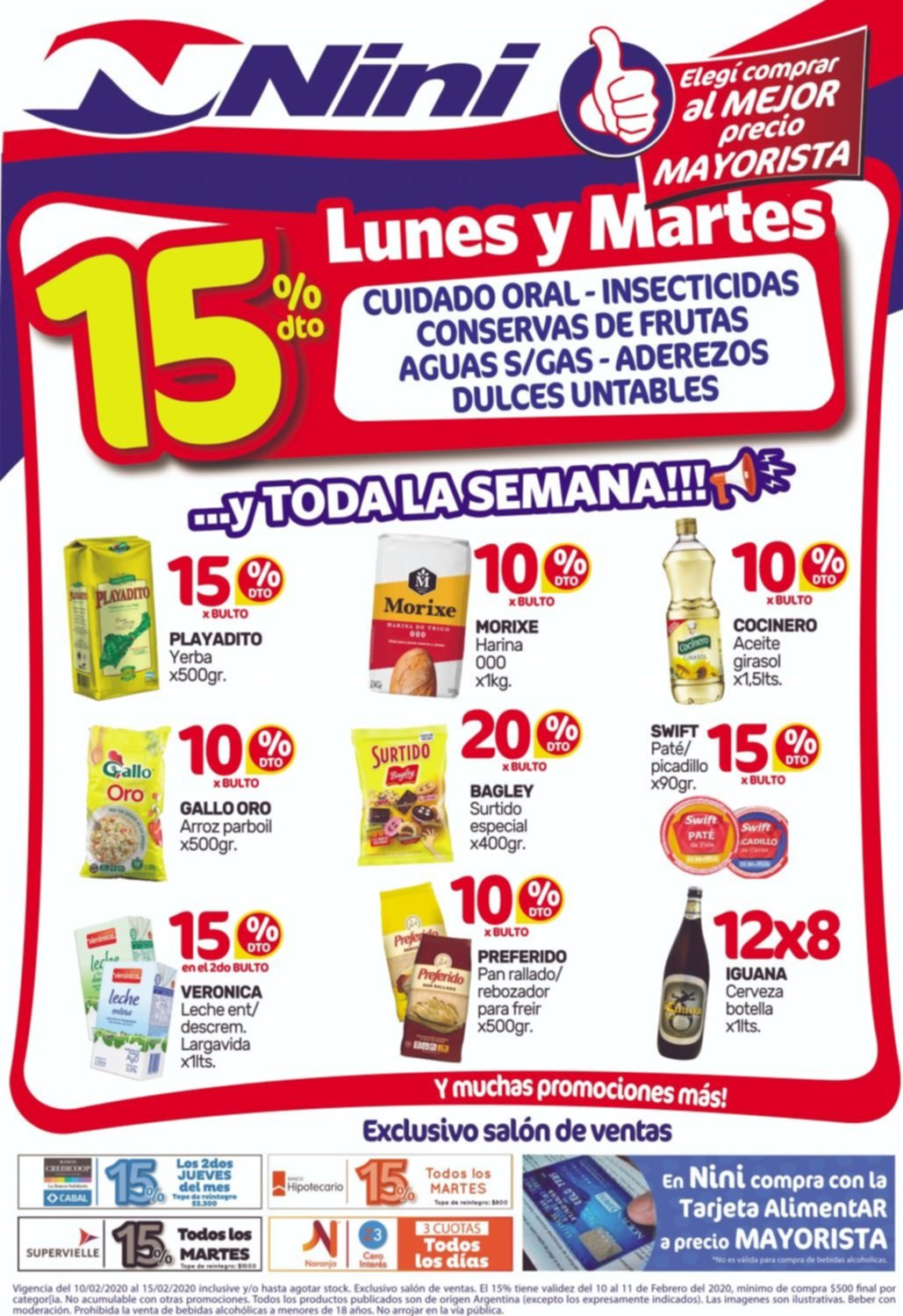 Lunes y martes con 15% de descuento y a precios mayorista