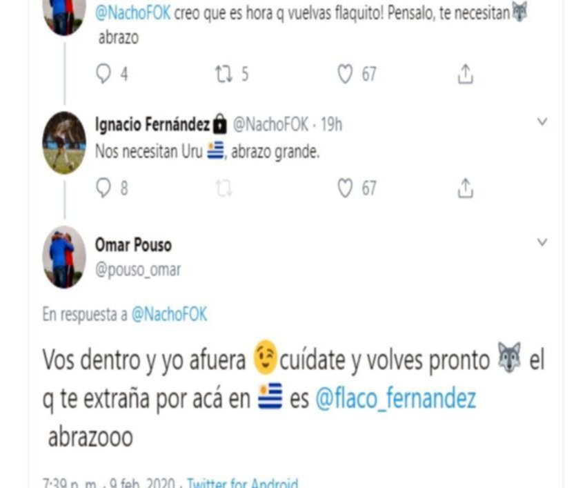 Pouso le pidió a Nacho que vuelva al Lobo pero la cuenta de Twitter del zurdo era falsa