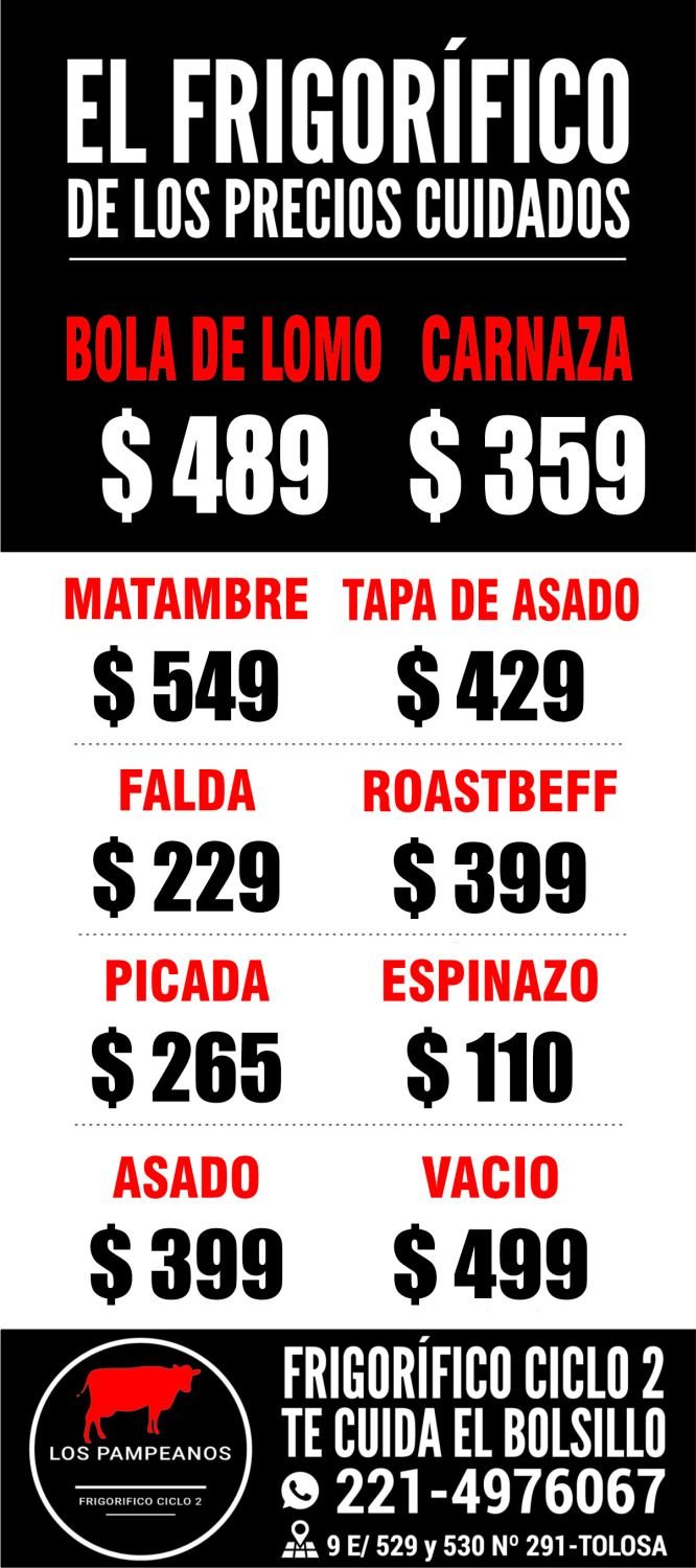 Bola de lomo a $489 y carnaza a 359 en Frigorífico ciclo 2 Los Pampeanos