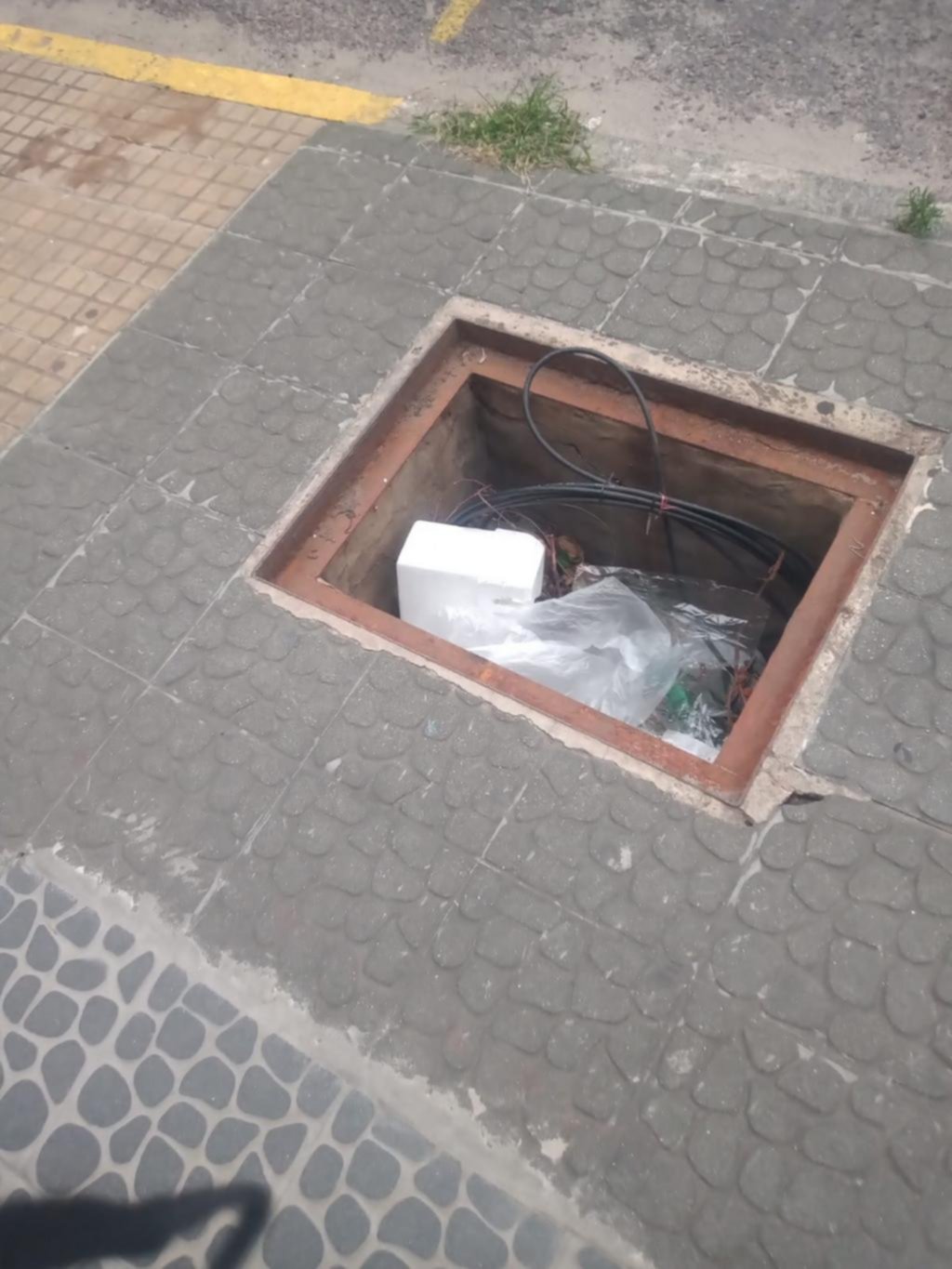 Falta una tapa en medio de la vereda, en 58 entre 6 y 7