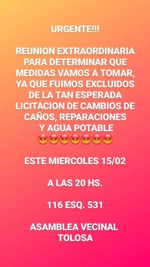 Vecinos de Tolosa llaman a asamblea por no estar contemplados en obra
