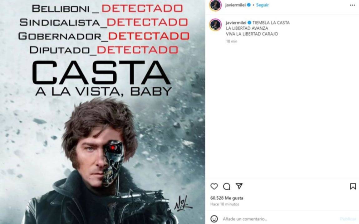 "Casta la vista, baby", el singular posteo de Milei en redes sociales