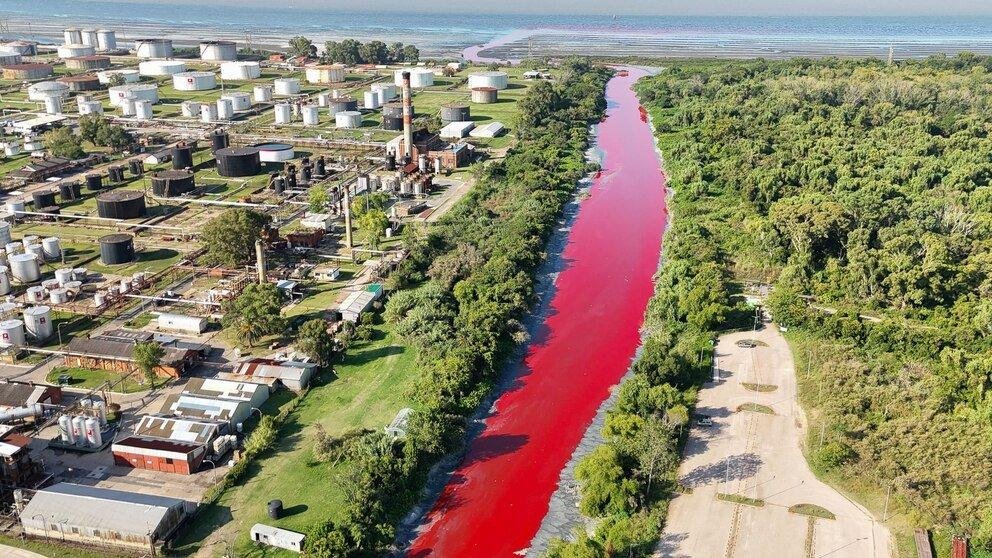 Alarma por un arroyo cercano a La Plata que se tiñó de rojo