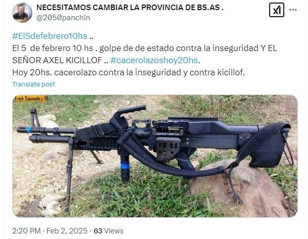 Propuso un “golpe de estado” contra Kicillof: preso