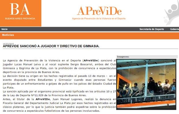 Aprevide suspendió a Leiva y Boscariol por incidentes en el palco