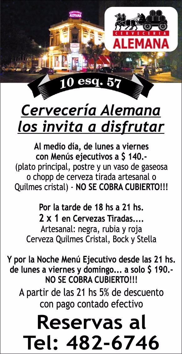 Todos los días disfrutá en Cervecería Alemana