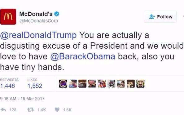 Furioso tweet de la cuenta de McDonald's contra Trump