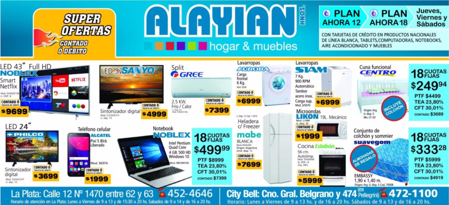 En Alayian Hnos, super ofertas en LCDs, notebooks y celulares 