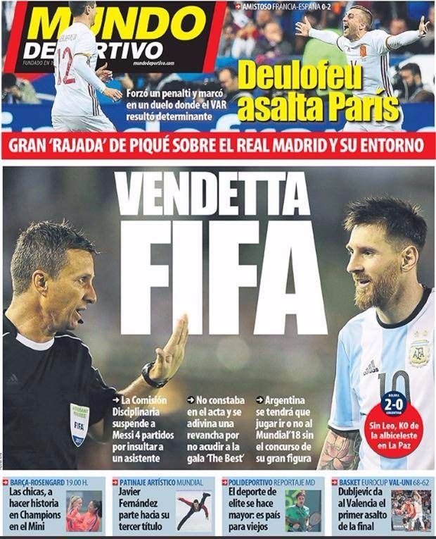 "Messi es una víctima de la FIFA",  dicen los diarios catalanes
