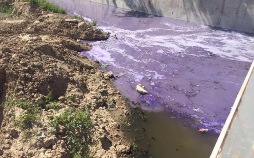 Preocupante contaminación en el arroyo El Gato: ahora un tramo apareció color violeta