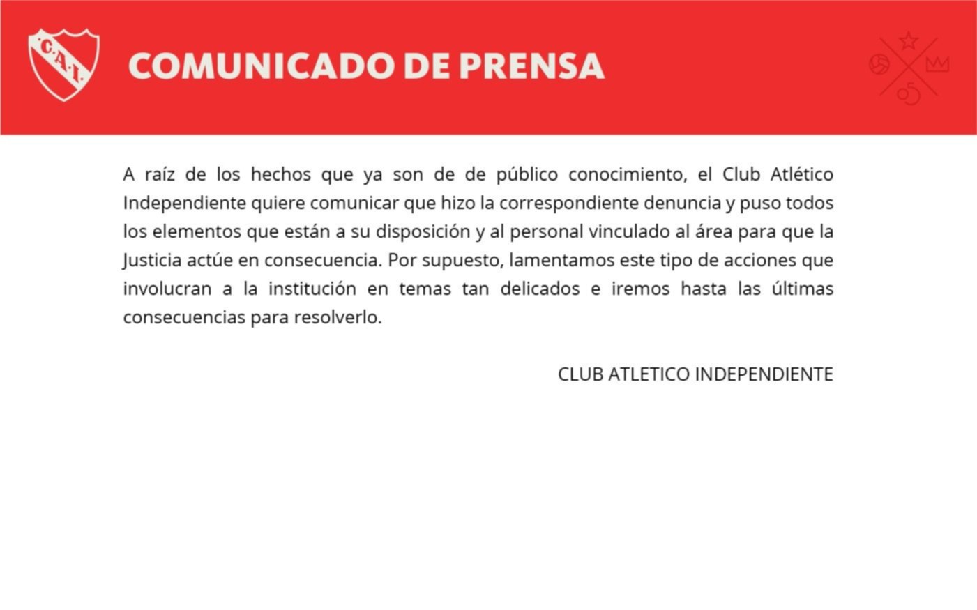 El comunicado de Independiente tras la grave denuncia