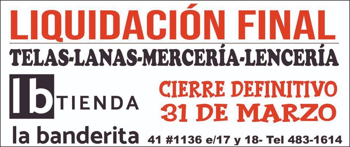 Liquidación por cierre en telas, lanas, mercería y lencería