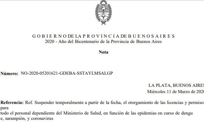 Salud bonaerense, todos a trabajar: suspenden licencias y permisos a todo el personal