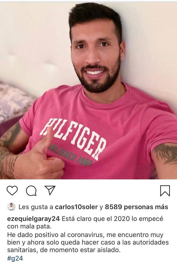 Ezequiel Garay anunció que tiene coronavirus:  es el primer positivo en la Liga Española