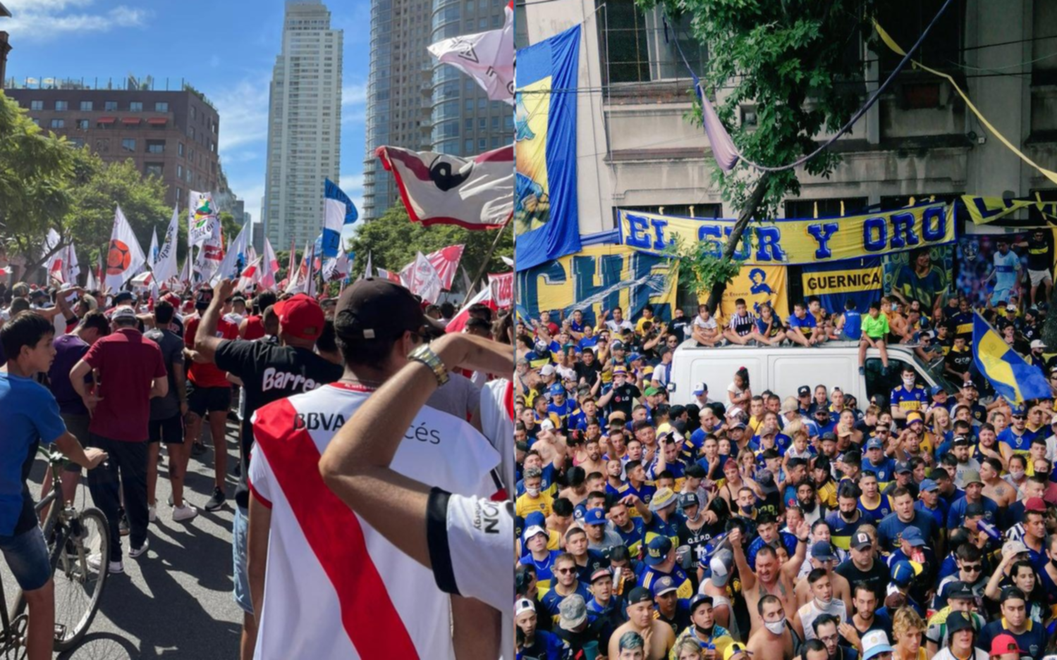 Con La Bombonera vacía, el color del Superclásico está en las calles: banderazos de River y Boca