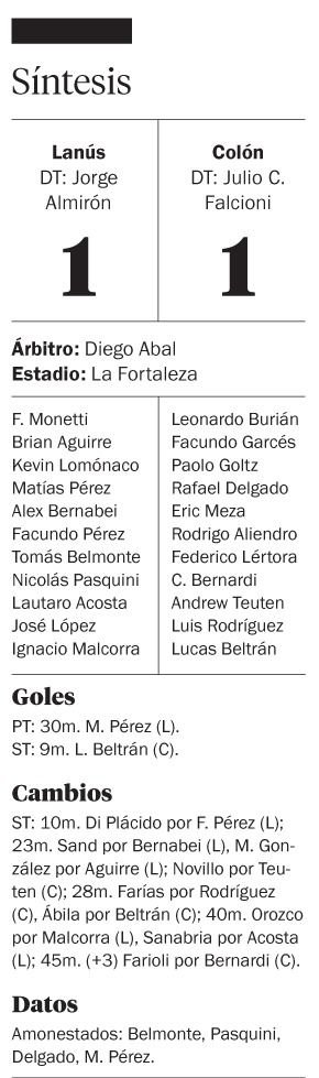 Un blooper le sirvió a Colón el empate 1-1 contra Lanús