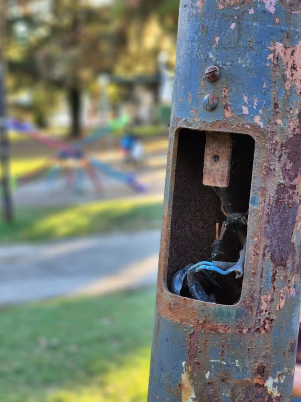 Peligro en la plaza Maximo Paz por cables expuestos