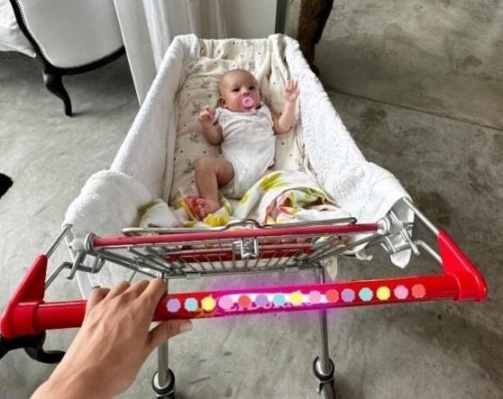 Barby Franco pasea a su hija en un changuito de super