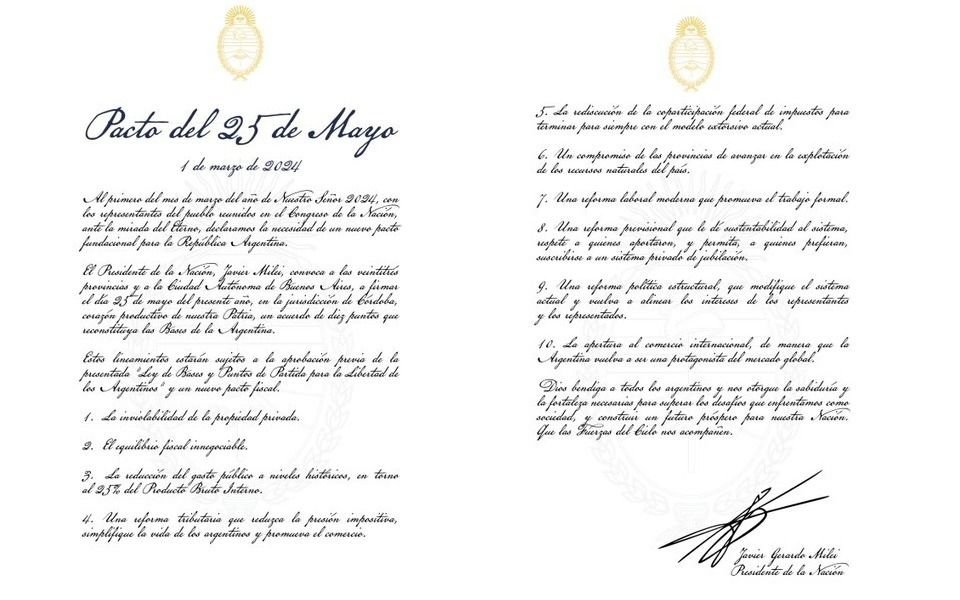 Pacto de Mayo: Milei convocó a gobernadores a un acuerdo de diez medidas con reformas tributarias, políticas y laborales