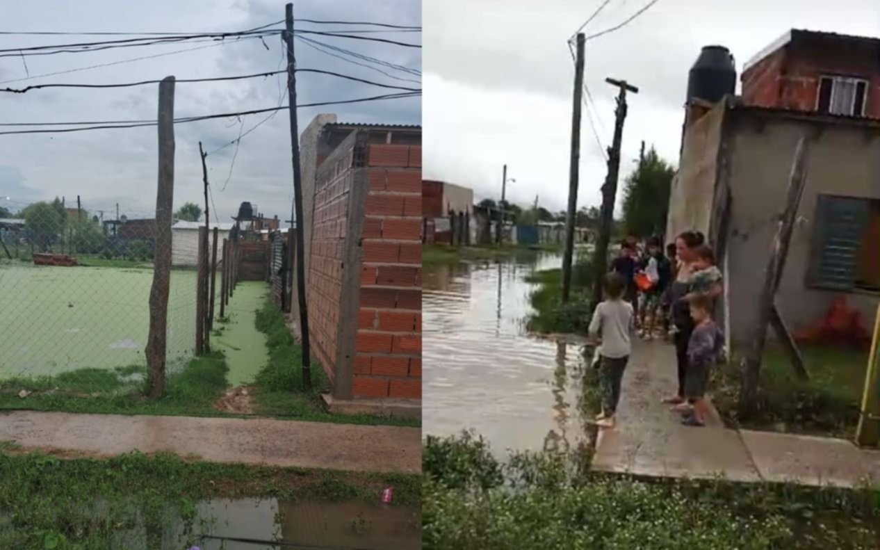 Cables colgando y un barrio de Berisso bajo el agua, tras la tormenta
