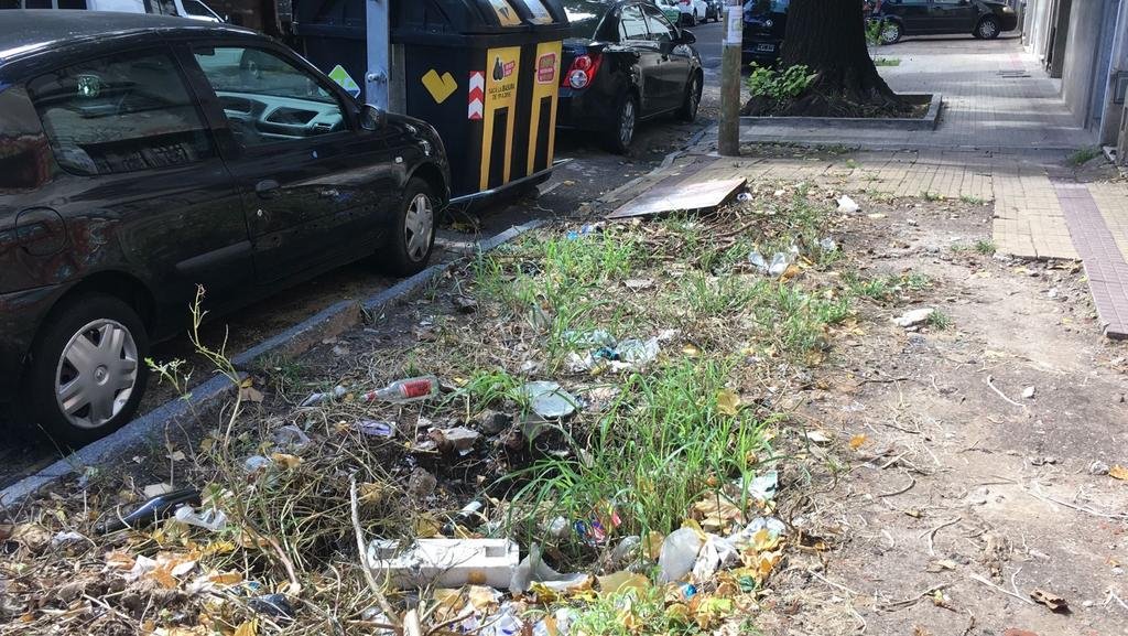 Residuos dispersos en la vereda en 58, diagonal 78 y 4