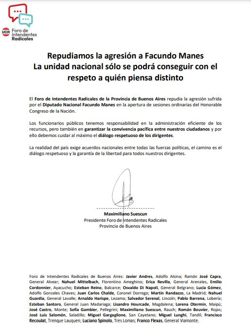 Intendentes radicales repudiaron el incidente
