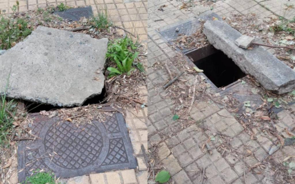 Una cámara sin tapa es un peligro para quienes caminan por 48 y 18