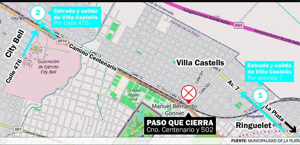 Cierran el paso a nivel de Villa Castells por obras: el mapa de los desvíos