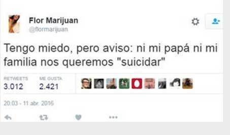 Vía Twitter la hija de Marijuan dijo "tener miedo" por amenazas a su familia