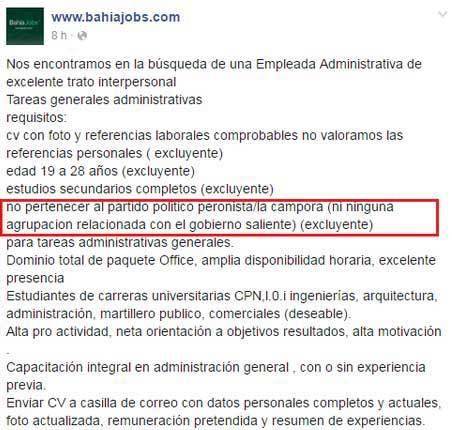 Denuncian a firma por discriminación a militantes K