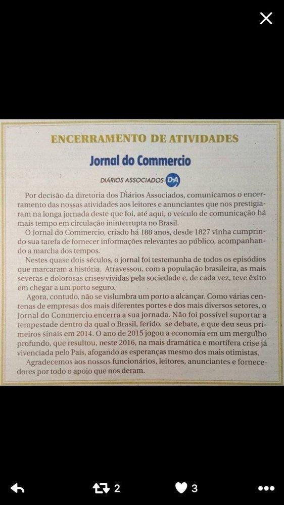 El segundo diario más antiguo de Brasil dejó de circular por la crisis