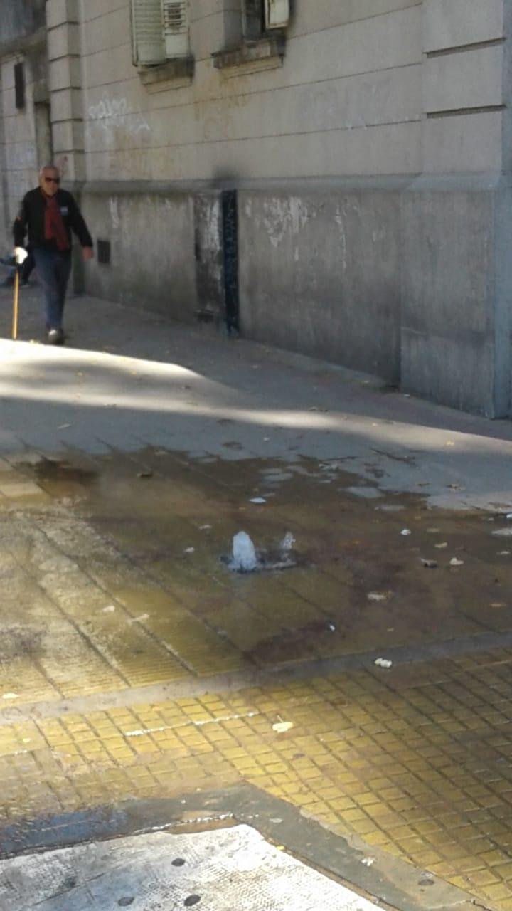 Una pérdida de agua en la vereda del Hospital de Niños