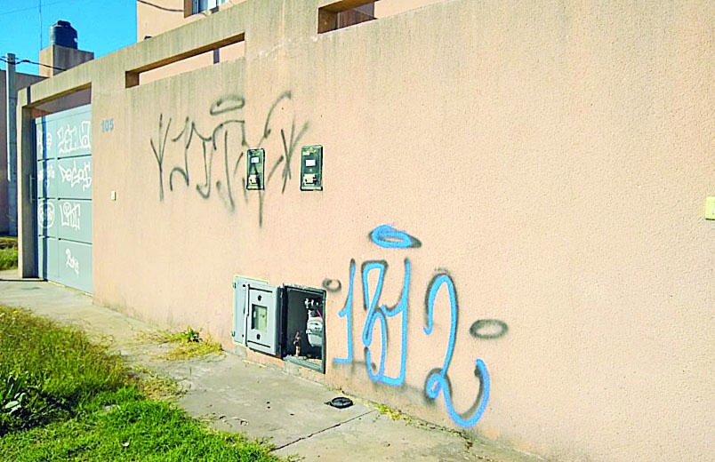 Grafiteros vandalizaron los frentes de un barrio entero en Villa Elvira
