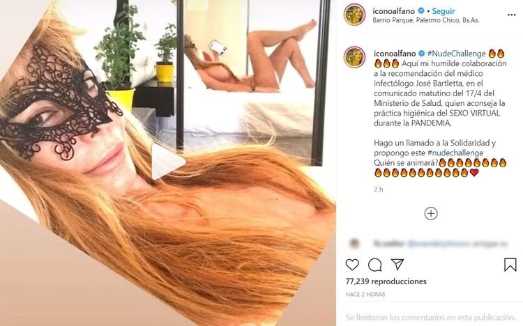Graciela Alfano recomendó sexo virtual e hizo su “colaboración” en Instagram