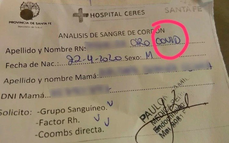 "Covid", de enfermedad a segundo nombre de un bebé nacido en Argentina