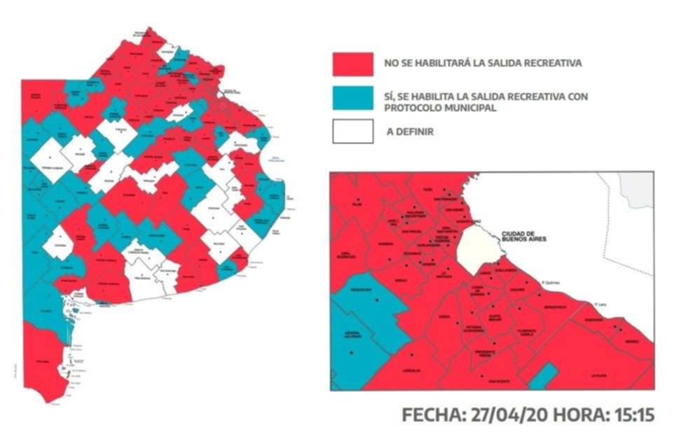 El mapa bonaerense con las "zonas rojas" donde está prohibida la "hora de recreo"