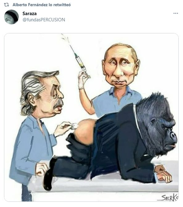 El llamativo retuit que hizo Alberto Fernández: Putin, la vacuna y un gorila